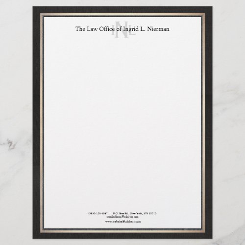 Professional Attorney Black White Gold Border Letterhead