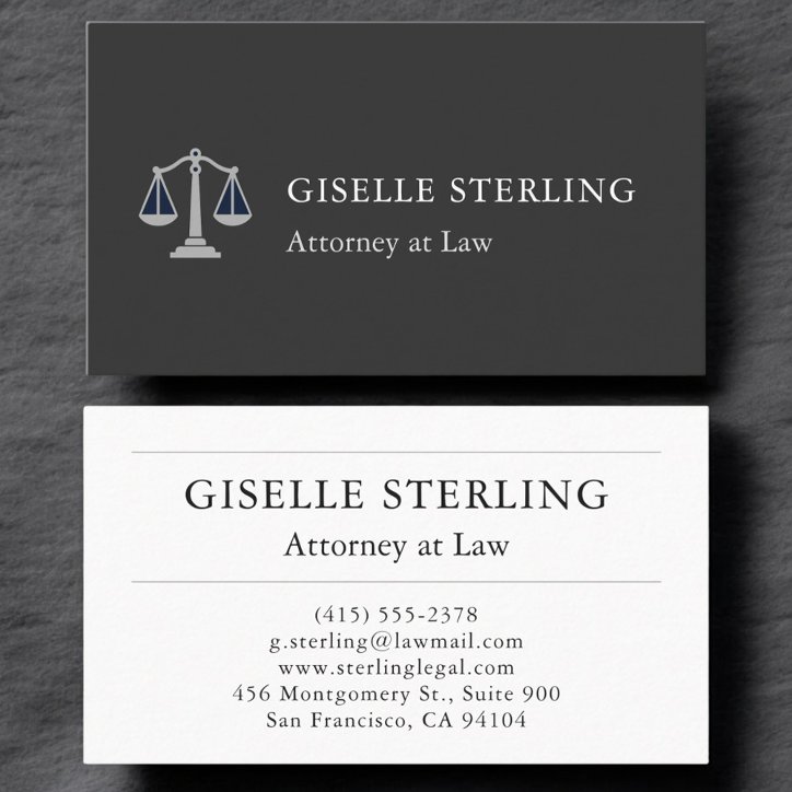 Professional Attorney Elegant Black Silver Business Card