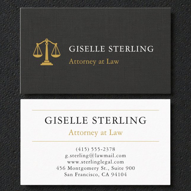 Professional Attorney Law Firm Linen Black Gold Business Card (Creator Uploaded)