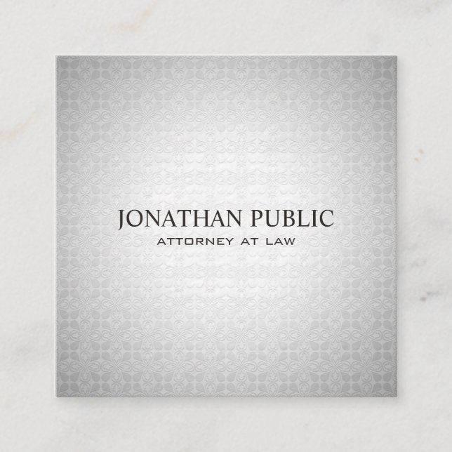 Professional Attorney Lawyer Elegant Silver Luxury Square Business Card (Front)