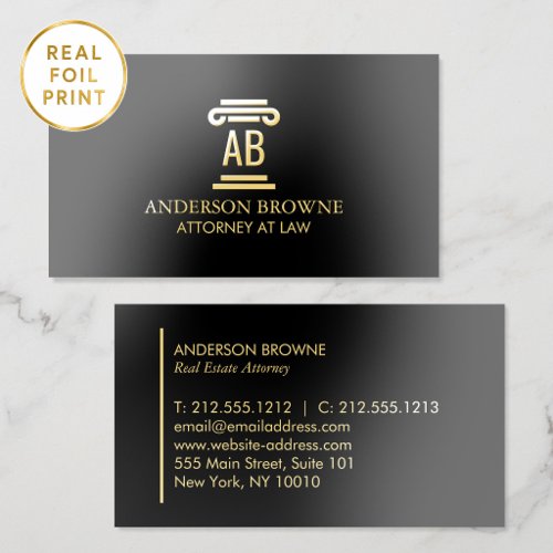 Professional Attorney Monogram Gold Foil Black Business Cards