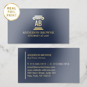 Professional Attorney Monogram Gold Foil Navy Blue Business Cards