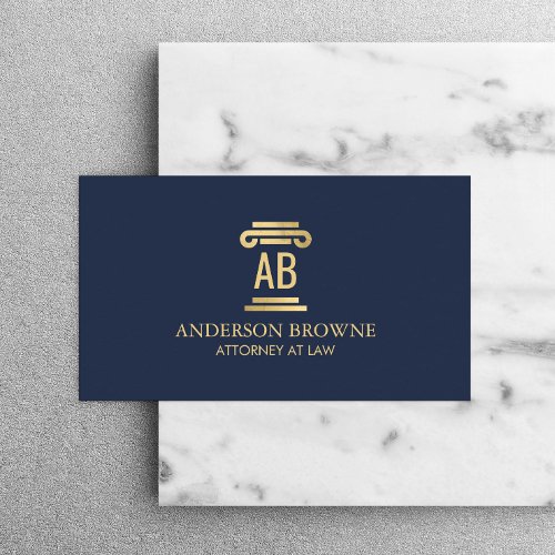 Professional Attorney Monogram GoldNavy Blue Business Card