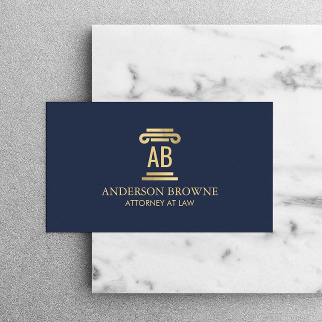 Professional Attorney Monogram Gold/Navy Blue Business Card (Creator Uploaded)