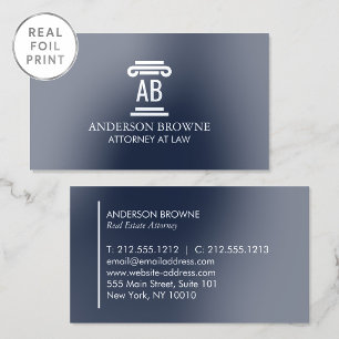 Professional Attorney Monogram Silver Foil Navy Business Cards