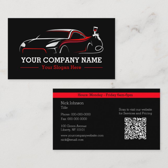 Professional Auto Body Paint Shop Automotive Business Card (Front/Back)