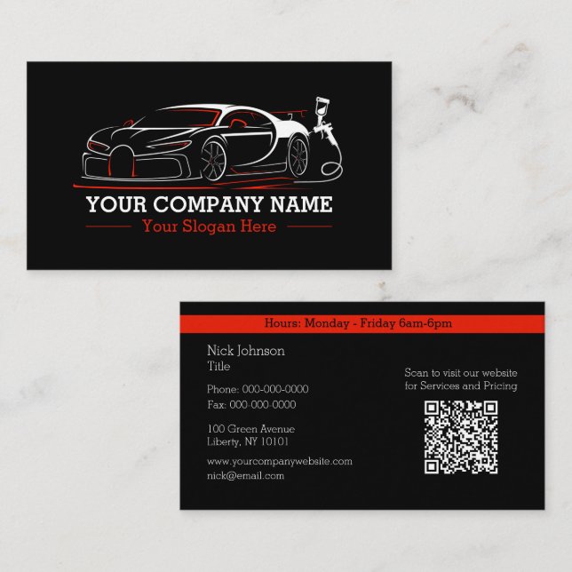 Professional Auto Body Paint Shop Automotive Business Card (Front/Back)