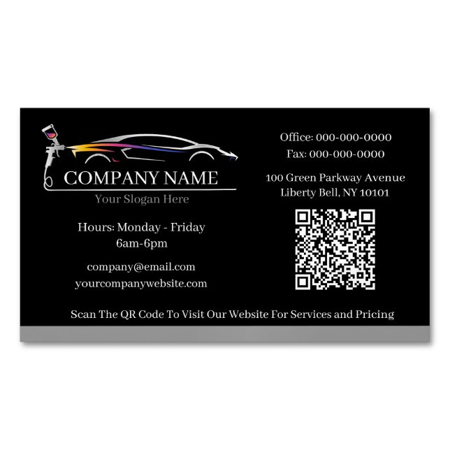 Professional Auto Body Paint Shop Automotive Business Card Magnet (Front)