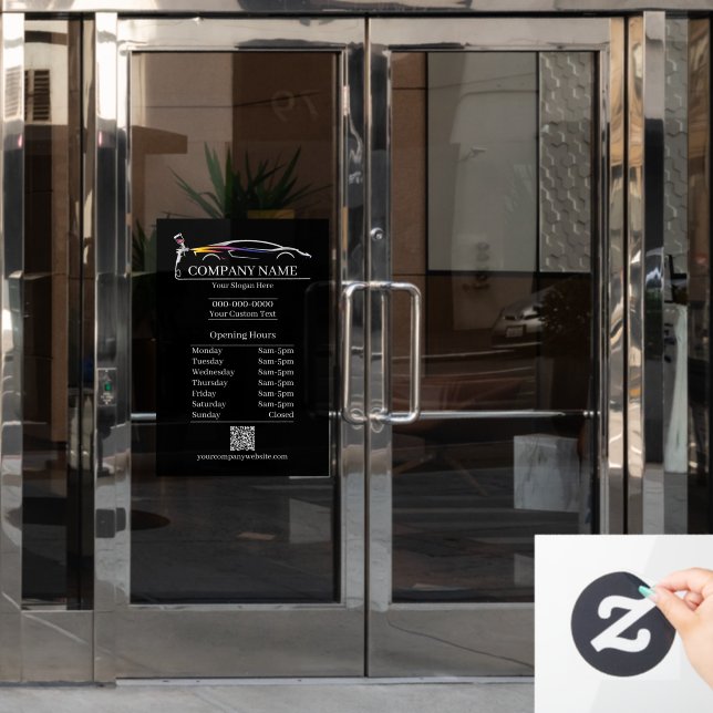 Professional Auto Body Paint Shop Automotive Hours Window Cling (Office Door)