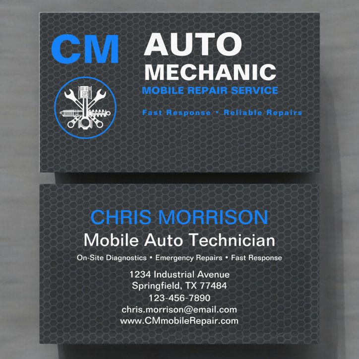 Professional Auto Car Repair Mobile Mechanic Business Card
