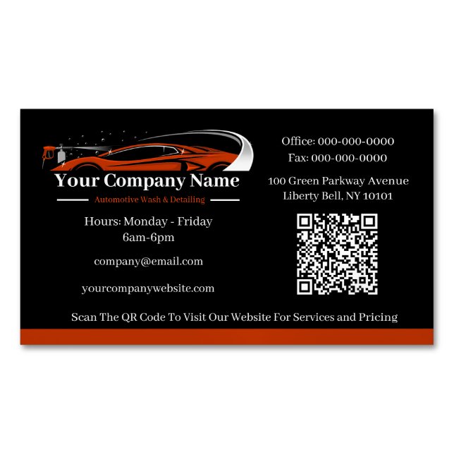 Professional Auto Detailing Car Wash Company Business Card Magnet (Front)