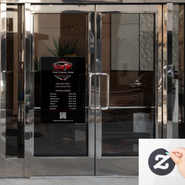 Professional Auto Detailing Car Wash Company Hours Window Cling (Office Door)