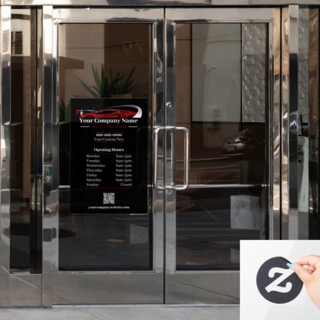 Professional Auto Detailing Car Wash Company Hours Window Cling (Office Door)
