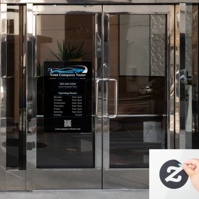 Professional Auto Detailing Car Wash Company Hours Window Cling (Office Door)