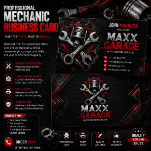 Professional Auto Mechanic Business Card  Editable