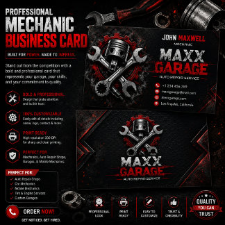 Professional Auto Mechanic Business Card| Editable Card