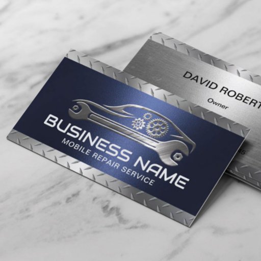 Customizable Professional Auto Repair Blue Metal Automotive Business Card