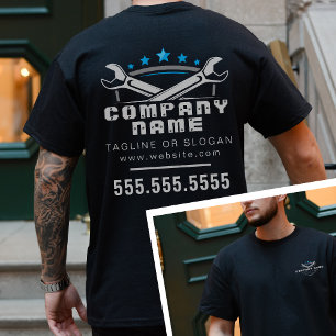 Professional Auto Repair Cool Blue Logo Mechanic T-Shirt