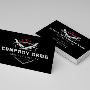 Professional Auto Repair Logo Black Red Mechanic Business Card