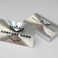 Professional Auto Repair Logo Shiny Metal Mechanic Business Card