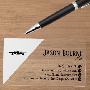 Professional Aviation Employee Pilot Minimalist Clear Business Cards