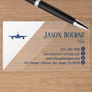 Professional Aviation Employee Pilot Navy Blue Clear Business Cards