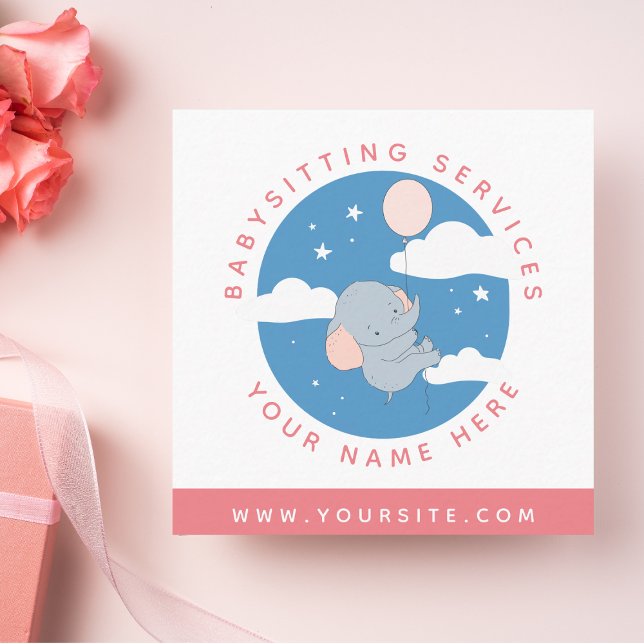 Professional Babysitting Services Cute Elephant    Square Business Card (Creator Uploaded)