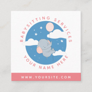 Professional Babysitting Services Cute Elephant    Square Business Card