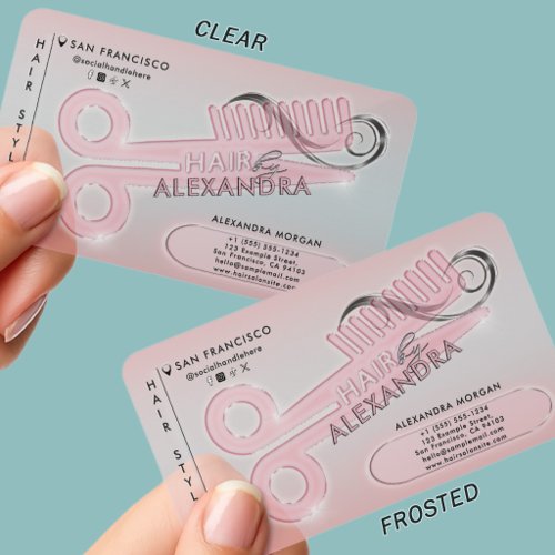 Professional Barber Hair Salon Stylist Blush Pink Clear Business Cards