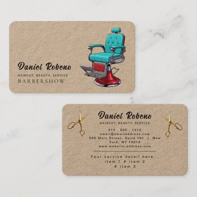 Professional Barber Minimalist Barbershop Rustic Business Card (Front/Back)