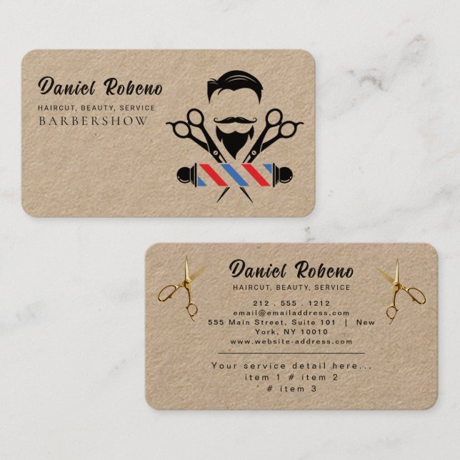 Professional Barber Minimalist Barbershop Rustic Business Card (Front/Back)