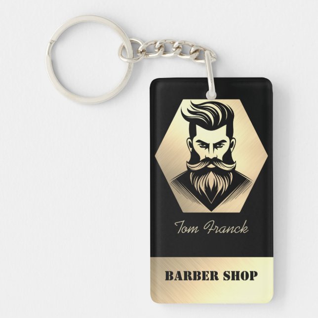 Professional Barber Shop black&Gold  Keychain (Front)