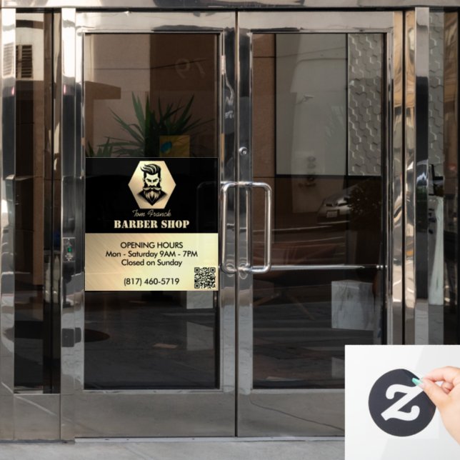 Professional Barber Shop black&gold Opening Hours Window Cling (Office Door)