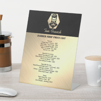Professional Barber Shop black&gold Price List Pedestal Sign