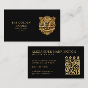 Professional Barber Shop Golden Beaver Qr Code Business Card