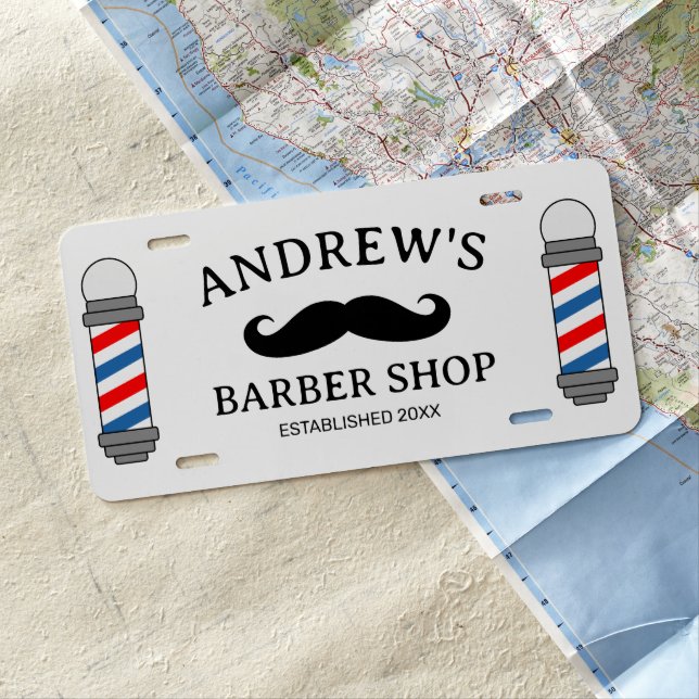 Professional barber shop hair salon custom car license plate (In Situ)