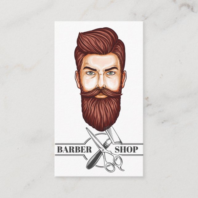 Professional Barber Shop Illustration Business Card (Front)