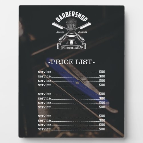 Professional Barber Shop Logo Price List Plaque