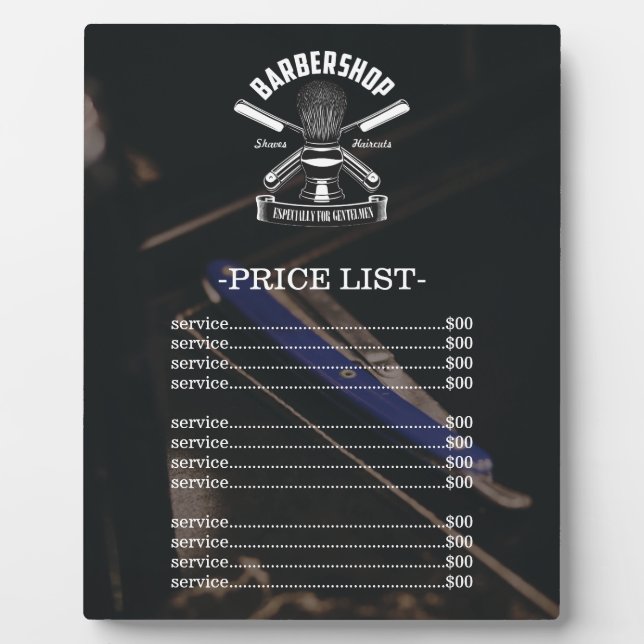 Professional Barber Shop Logo Price List Plaque (Front)