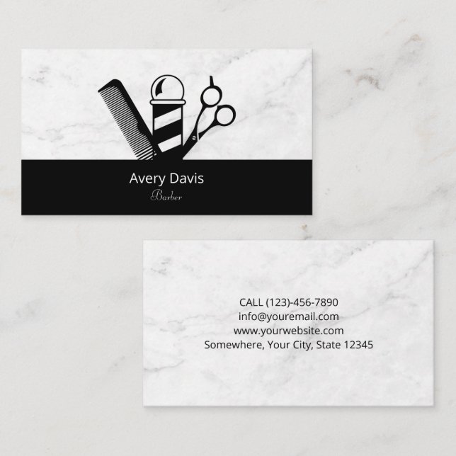 Professional Barber Shop Scissor Barber Pole Comb Business Card (Front/Back)