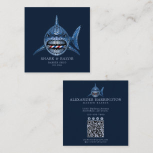 Professional Barber Shop Steel Shark Qr Code Square Business Card