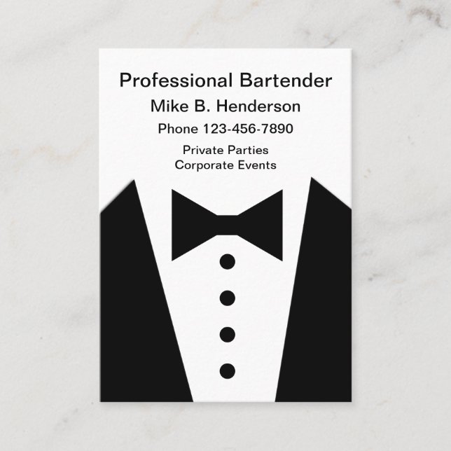 Professional Bartender or Concierge Business Card (Front)