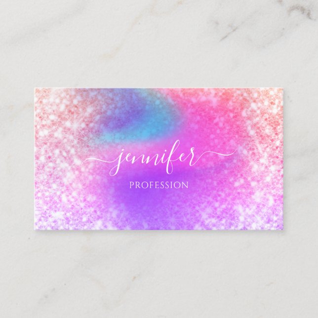 Professional Beauty Holographic Glitter Unicorn Business Card (Front)