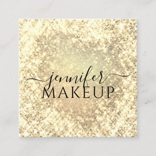 Professional Beauty Makeup Artist Glitter Golden Square Business Card
