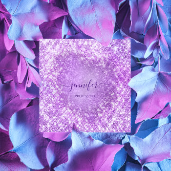 Professional Beauty Makeup Artist Glitter Purple Square Business Card by luxury_luxury at Zazzle