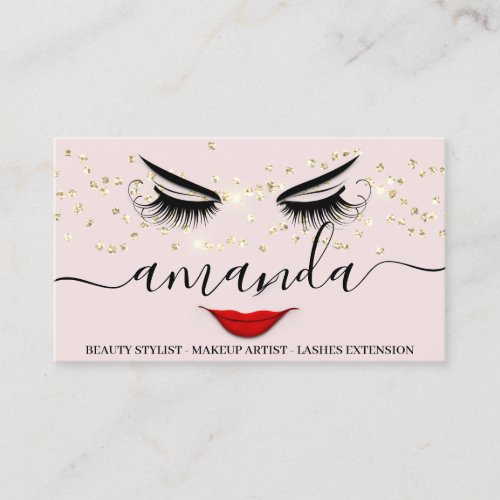 Professional Beauty Makeup Gold Lash Blush Lips  Business Card