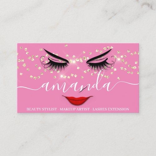 Professional Beauty Makeup Gold Lash Red Lips  Business Card