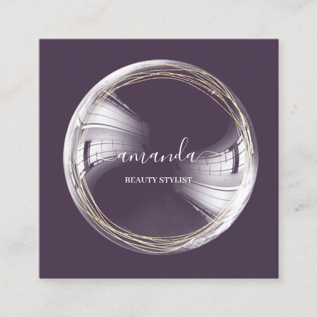 Professional Beauty Makeup Logo Bubble Plum  Square Business Card (Front)