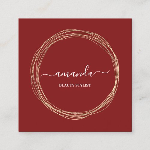 Professional Beauty Makeup Logo Golden Frame Red Square Business Card