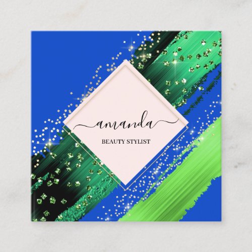 Professional Beauty Makeup Logo Green Blue Tropic Square Business Card